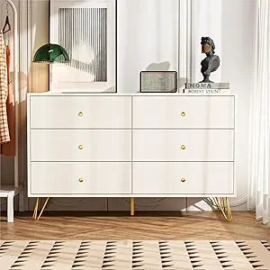 Black Dresser for Bedroom, Modern 7 Drawer Dresser with Gold Handles and Metal Legs, Black and Gold Dressers & Chest of Drawers