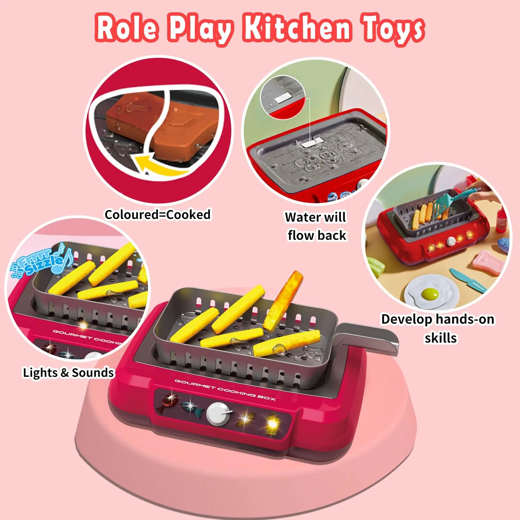 20Pcs DIY Kitchen Cooking Toy Set With Sound & Light Color Multi-Functional Induction Children‘s Play House Food Toys Gifts