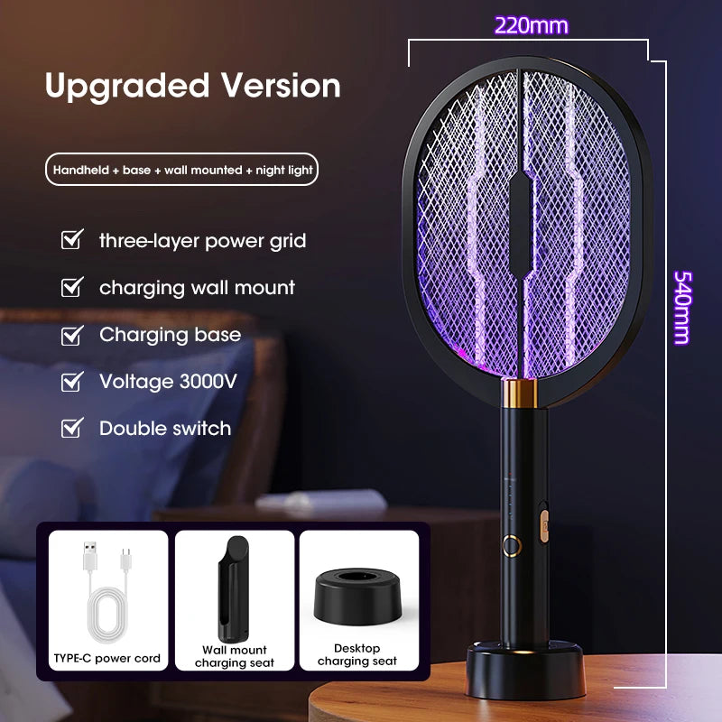 Electric Mosquito Swatter Usb Rechargeable With Purple Light Trap Insect Exterminator Anti-mosquito Device for Household Bedroom
