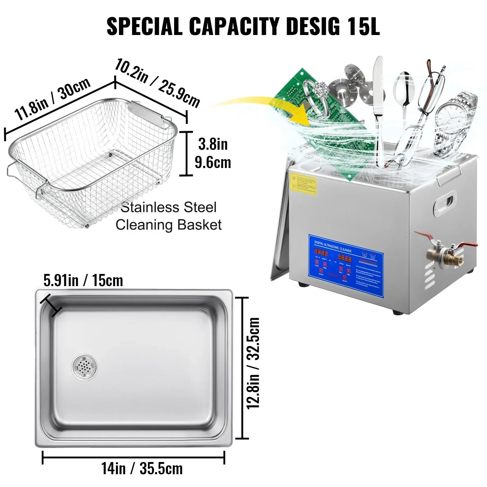 VEVOR Ultrasonic Cleaner with Digital Timer - 2L to 30L Stainless Steel Tank for Jewelry, Glasses, Watches & Industrial Parts