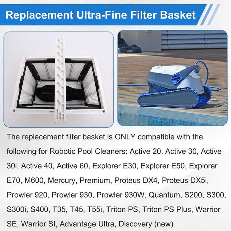 9991458-R1 Ultra Fine Filter Basket For Robotic Pool Cleaners, Active 20,Explorer E30,M600,Proteus DX4,Triton PS