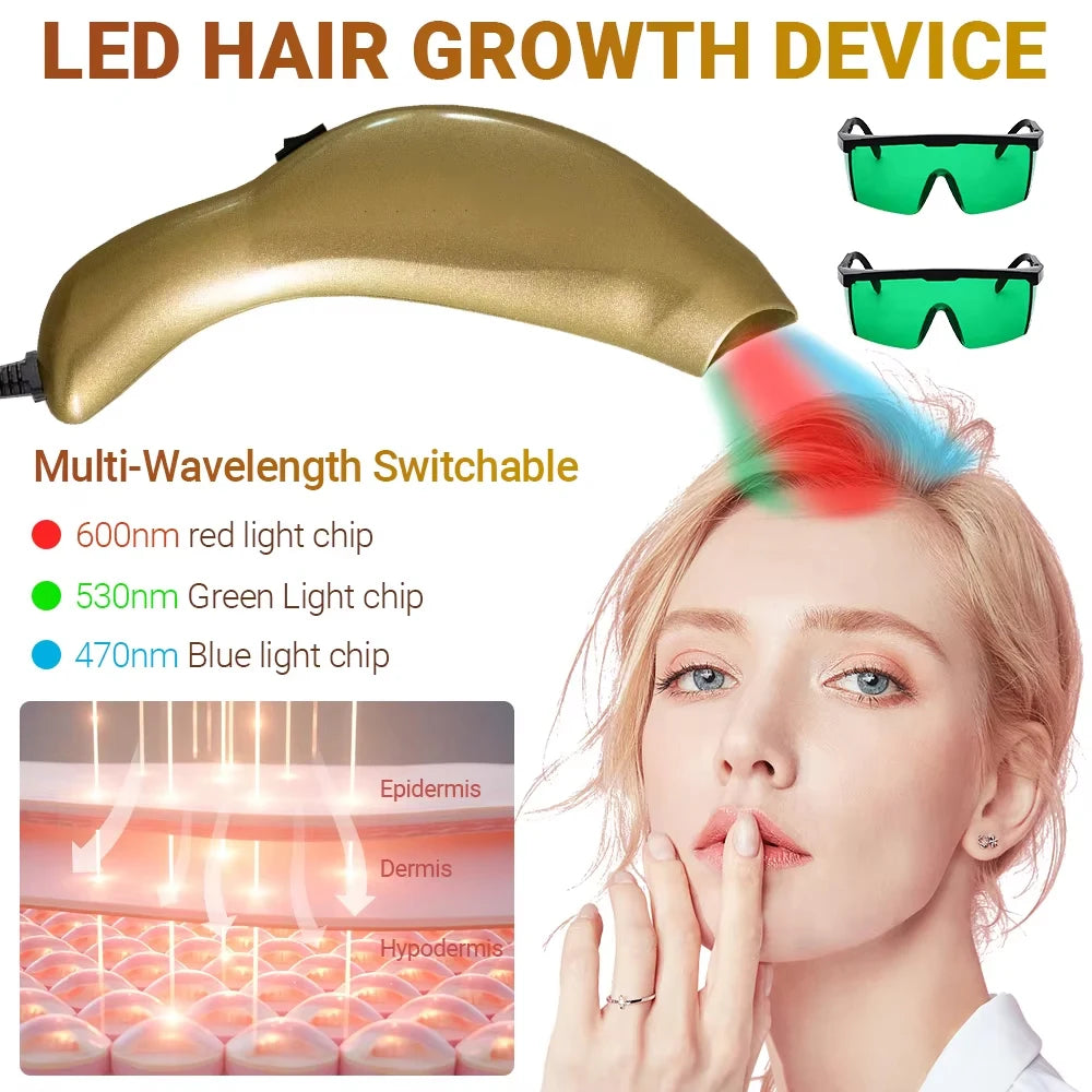 LED Triple Light Scalp Care Growth Hair Regrowth Device Anti Hair Loss Machine Thinning Scalp Stress Relief Follicle Activation