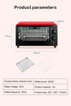 DMWD 12L Household Electric Oven Mini Multifunctional Bakery Timer Toaster Biscuits Bread Cake Pizza Cookies Baking Machine 220V