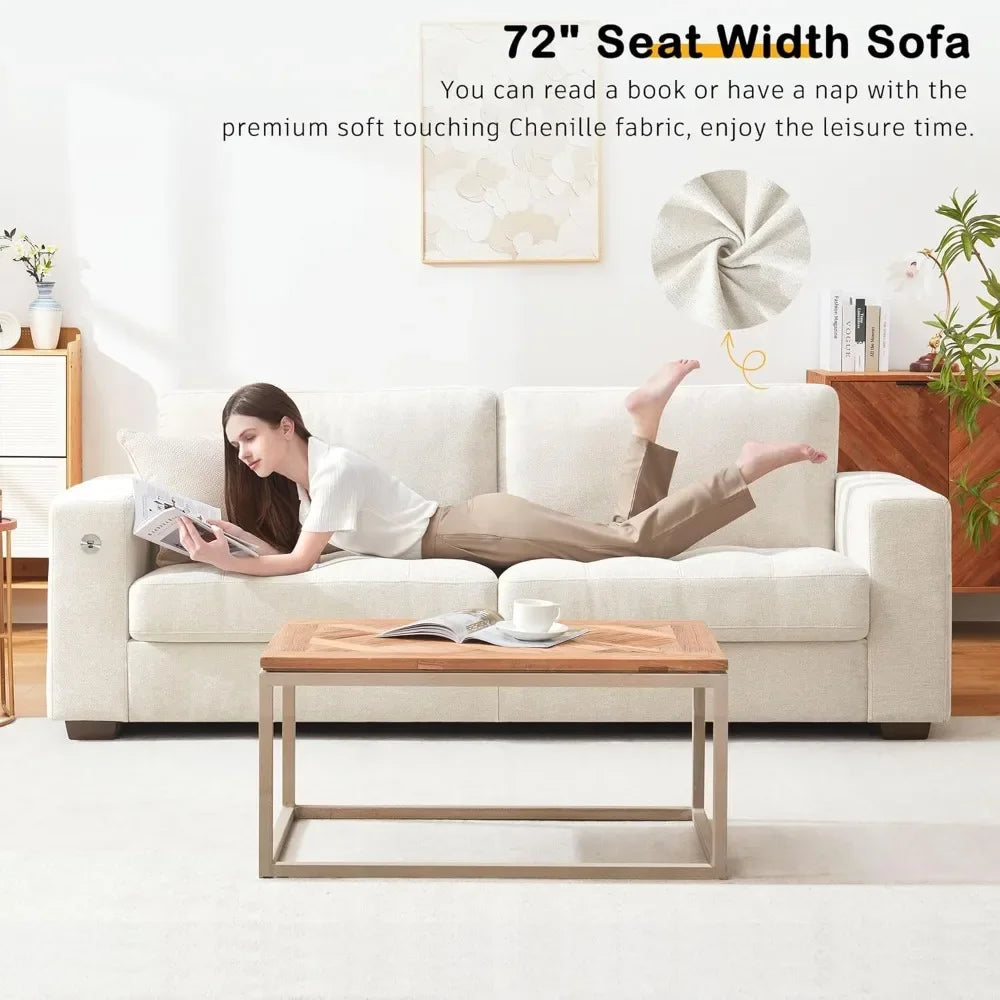 Modern 89" Sofa - Chenille, USB/Type-C, Removable Cover for Small Spaces