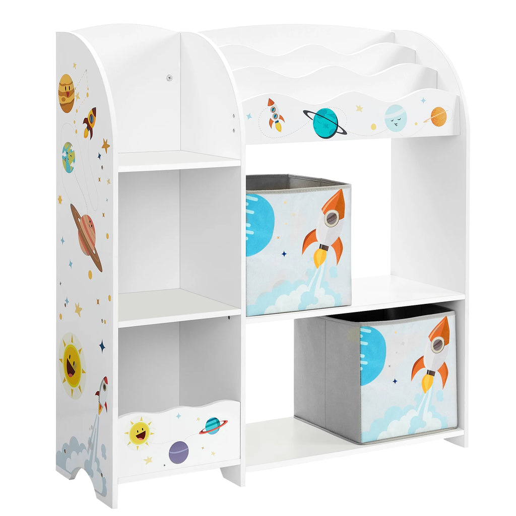 SONGMICS Toy and Book Storage Rack, Multifunctional Storage Furniture with 2 Drawers Fabric for Playroom