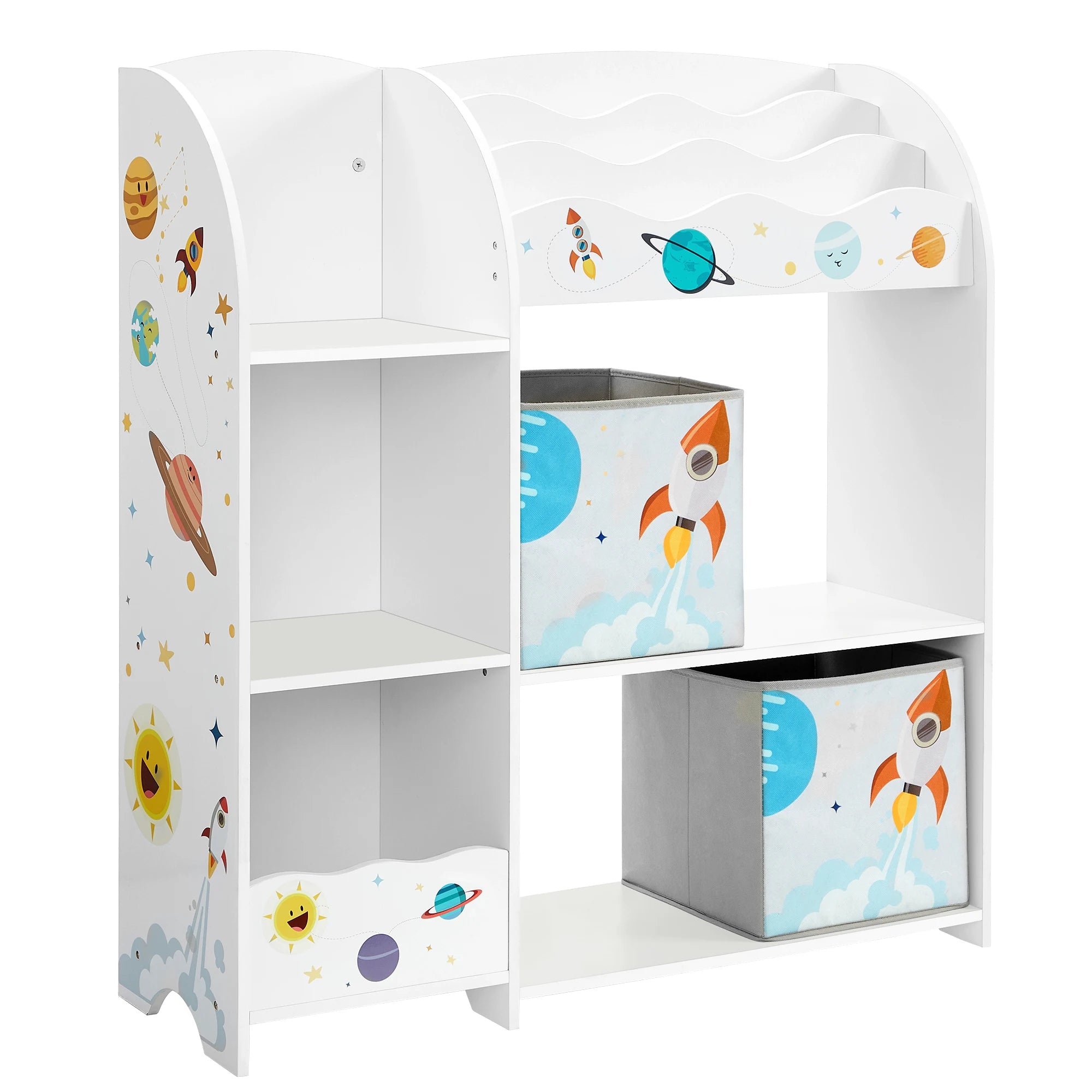 SONGMICS Toy and Book Storage Rack, Multifunctional Storage Furniture with 2 Drawers Fabric for Playroom