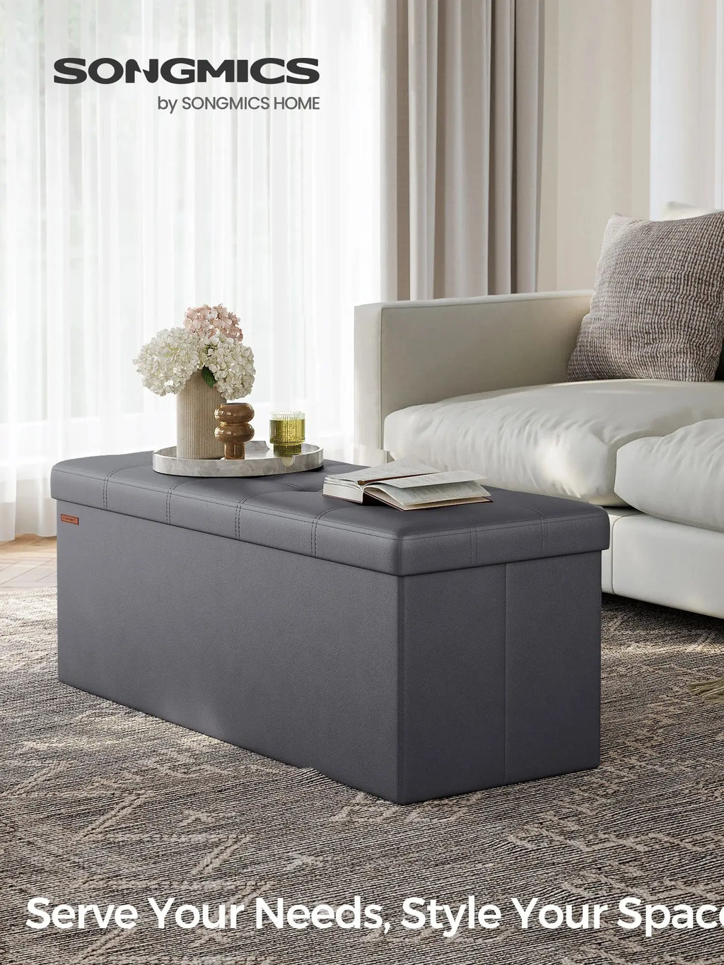 SONGMICS Storage Ottoman, Foldable Small Ottoman Foot Rest, Cube Ottoman with Storage, for Living Room, Bedroom, Entryway