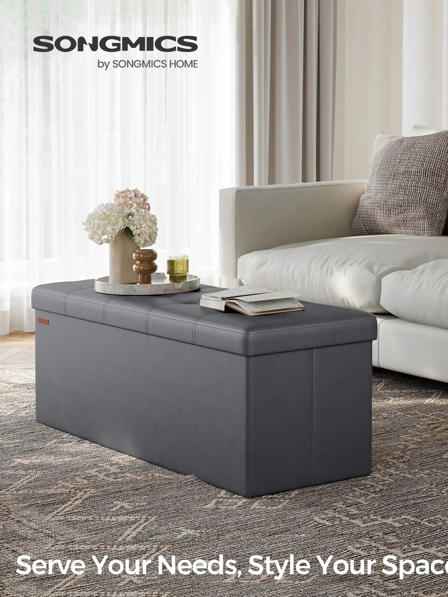 SONGMICS Storage Ottoman, Foldable Small Ottoman Foot Rest, Cube Ottoman with Storage, for Living Room, Bedroom, Entryway