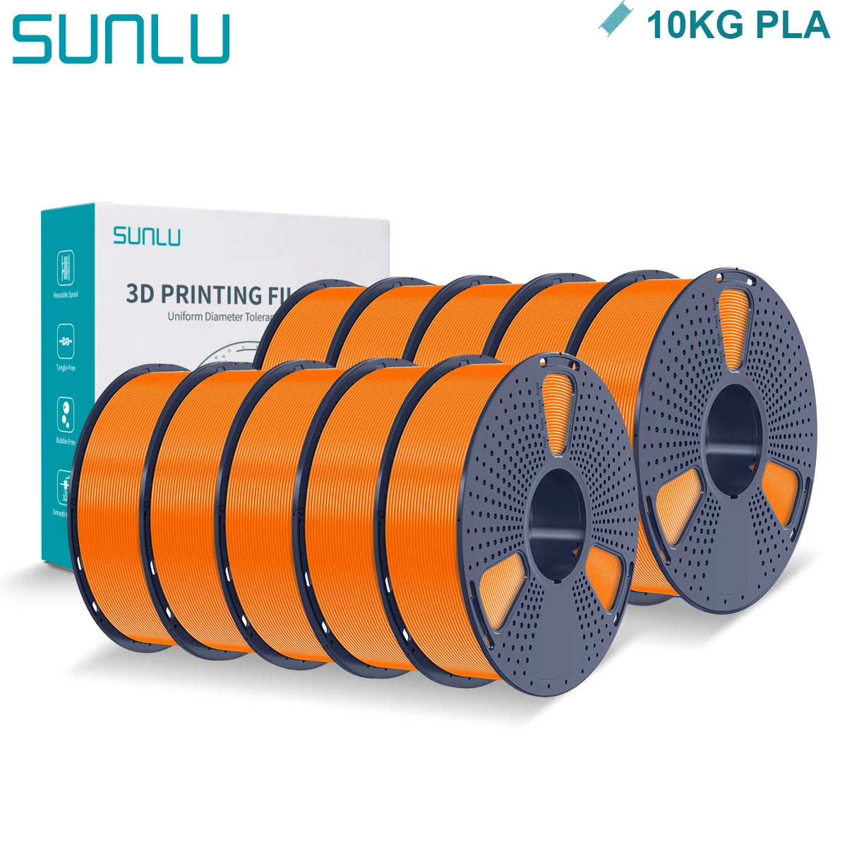 SUNLU PLA 3D Printer Filament 1.75mm - 10 Rolls x 1KG | Neatly Wound
