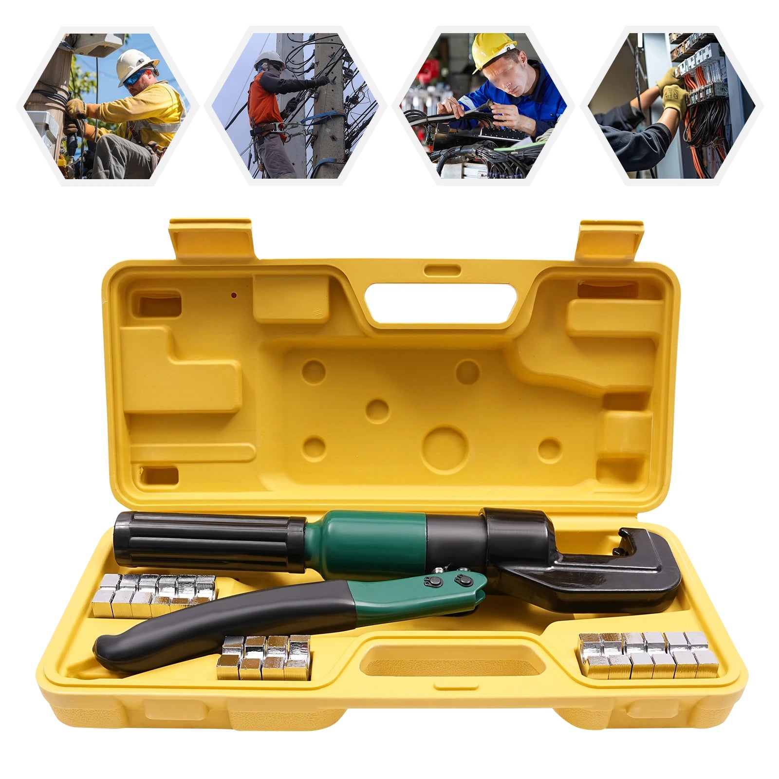 60KN Manual Operated Hydraulic Crimping Tool,YQK-70 Model Hydraulic Tubes Crimper with 8 Pairs of Dies,10mm Stroke,Cu 4-70mm²