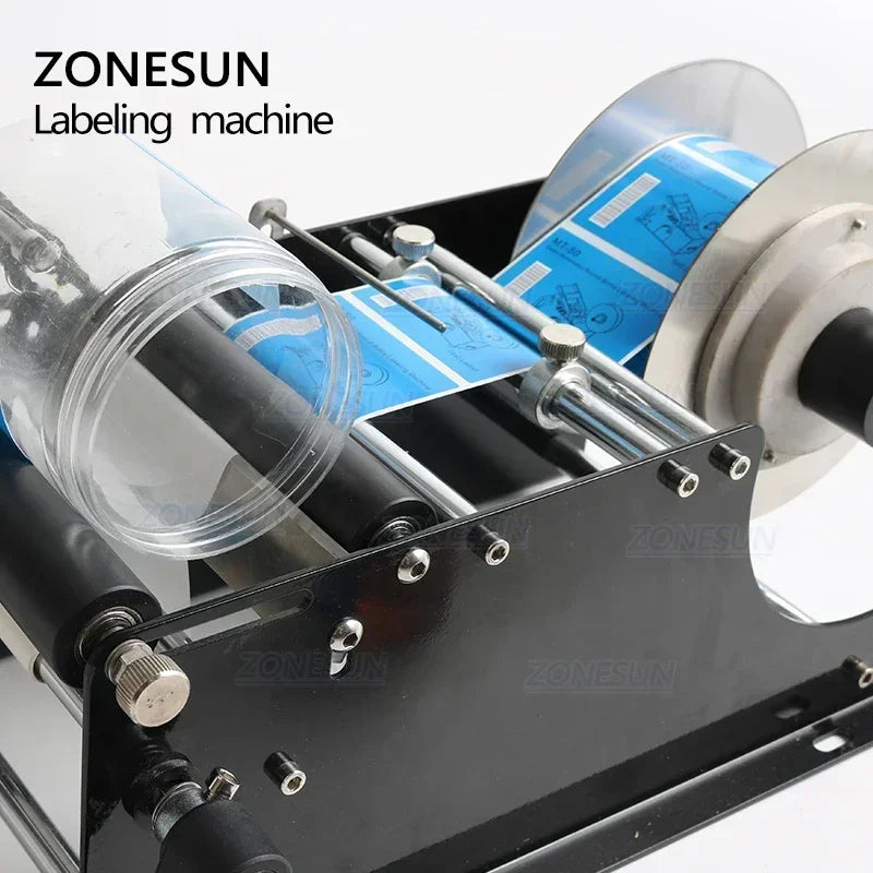 ZONESUN Manual Round Bottle Labeling Machine with Handle Plastic Bottle Hand Sanitizer Bottle Can Sticker Label Applicator ZS-50
