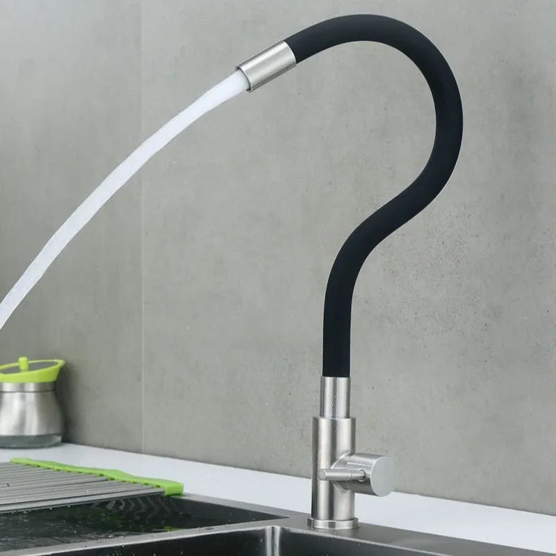 Colorful Tube Silicone Kitchen Sink Faucet Universal Single Cold Water Tap 360Degree Rotating Flexible Hose Basin Tap Deck Mount