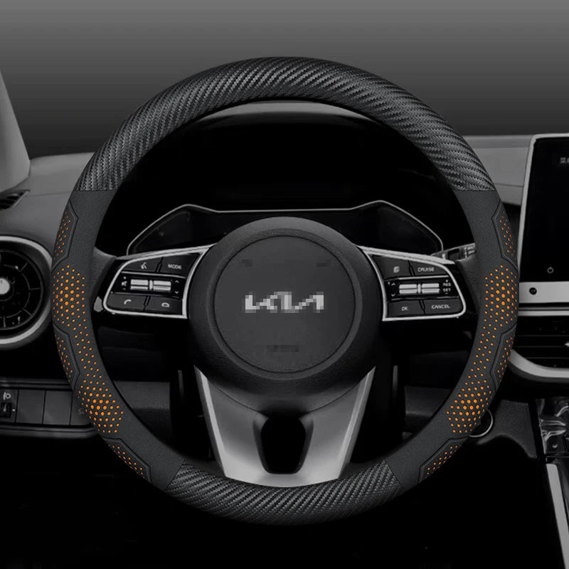 For Kia K5 Sportage Picanto Xceed Rio Cerato Soul Carens Seltos Carbon fiber Suede Car Steering Wheel Cover Auto Accessories