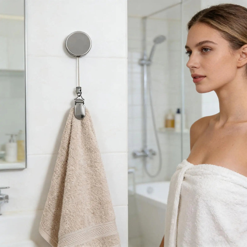 Kitchen Towel Clip Retractable Metal Non-slip Multifunction Adhesive Wall Mount Dishwasher Towel Clip for Smooth Walls Home