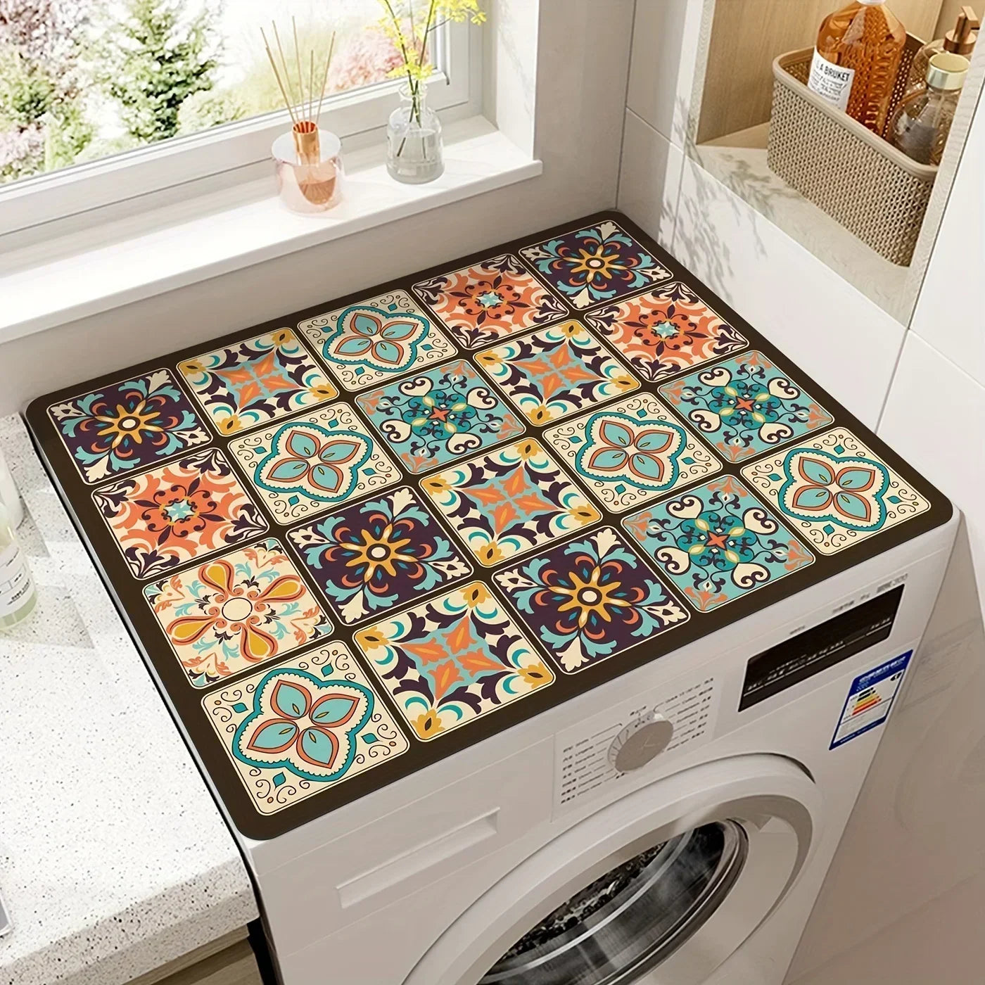 Washing Machine Dust Cover Retro Style Wash Machine Cover Oven Microwave Refrigerator Top Protector Mat Absorbent Pad LAVIE LIFE