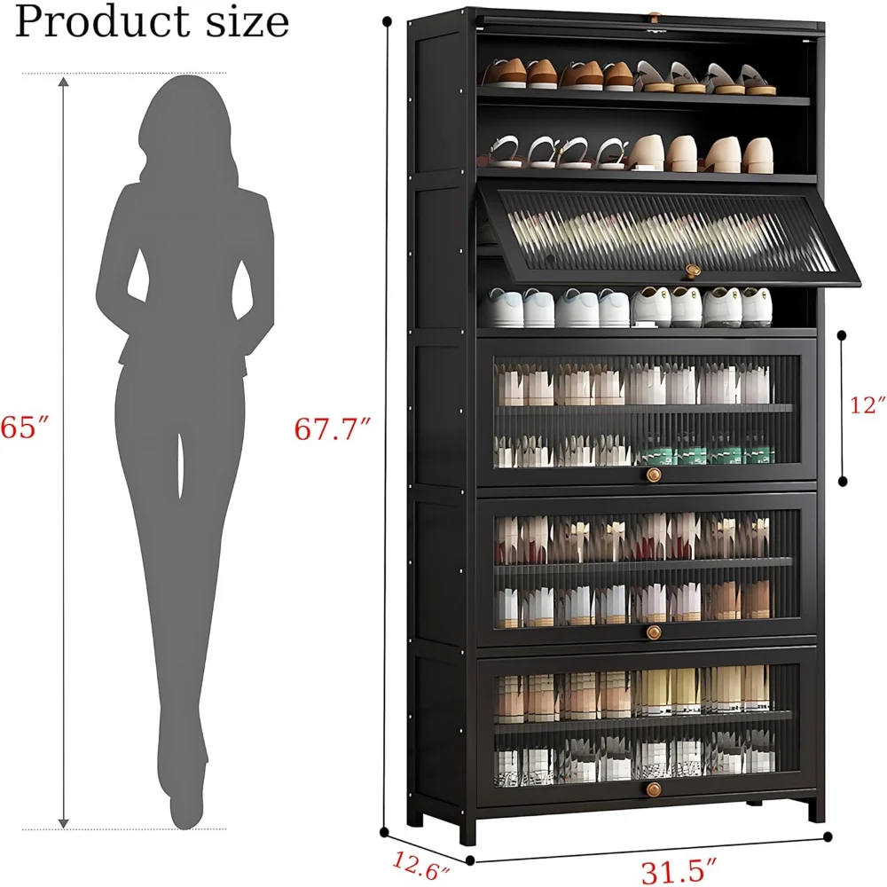 Tall Shoe Cabinet, 10 Tiers 40-45 Pairs Heavy Duty Bamboo Freestanding Shoe Storage Cabinet