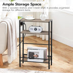 Small Narrow Side Table with Charging Station Set of 2, Skinny End Table for Small Spaces, Slim Nightstand with USB Ports Outlet