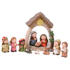 12Pcs Christmas Nativity Figurines with Light Resin Holy Family Birth of Jesus for Christmas Tabletop Church Shelf Chapel