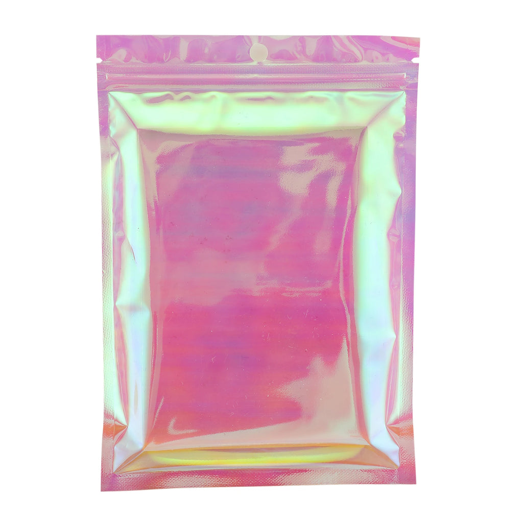 Eco-Friendly Clear Mylar Bag,Holographic Pink Plastic Storage Bag,Reusable Smell Proof Zipper Pouches,Cosmetic Organizer Pouches