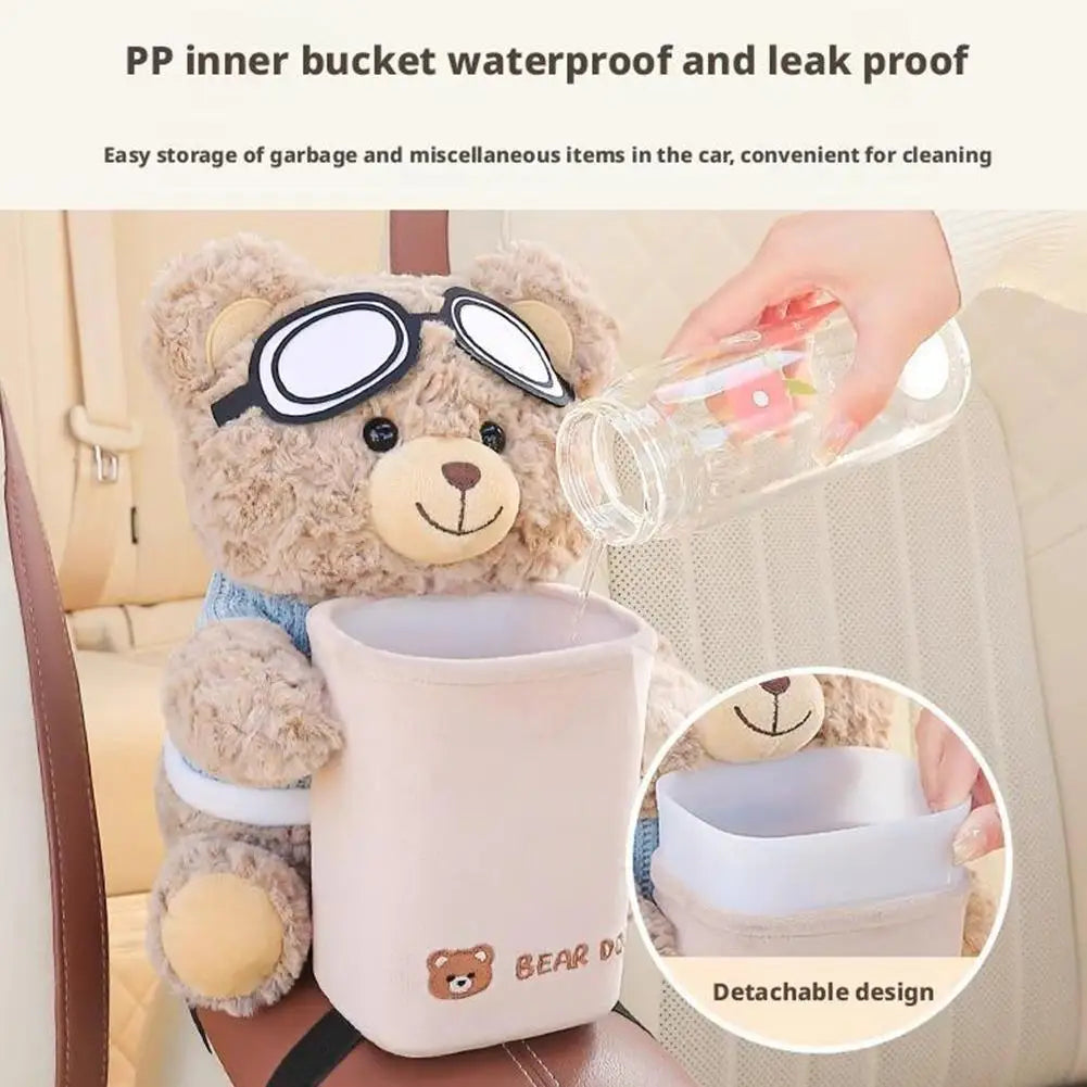 Creative Car Tissue Box Car Paper Box Cute Cartoon Interior Ornaments Short Plush Bear Multi-functional Storage Bag For Home