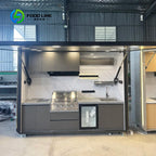 customized Modern Style Modular Outdoor Kitchen Station with LED Lighting All-Weather for Backyard Villa BBQ Grill Marble Top