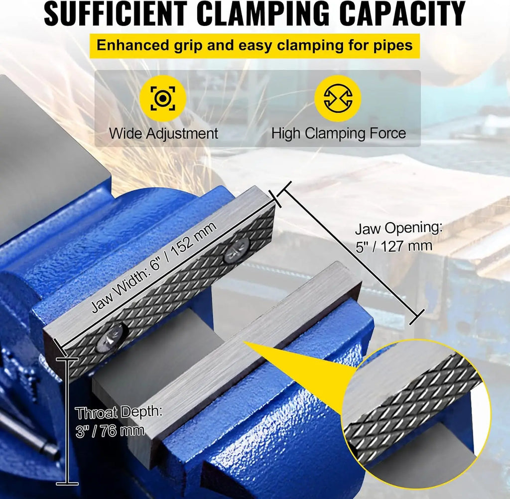 6" Heavy Duty Bench Vise, Double Swivel Rotating Vise Head/Body Rotates 360°,Pipe Vise Bench Vices 30Kn Clamping Force
