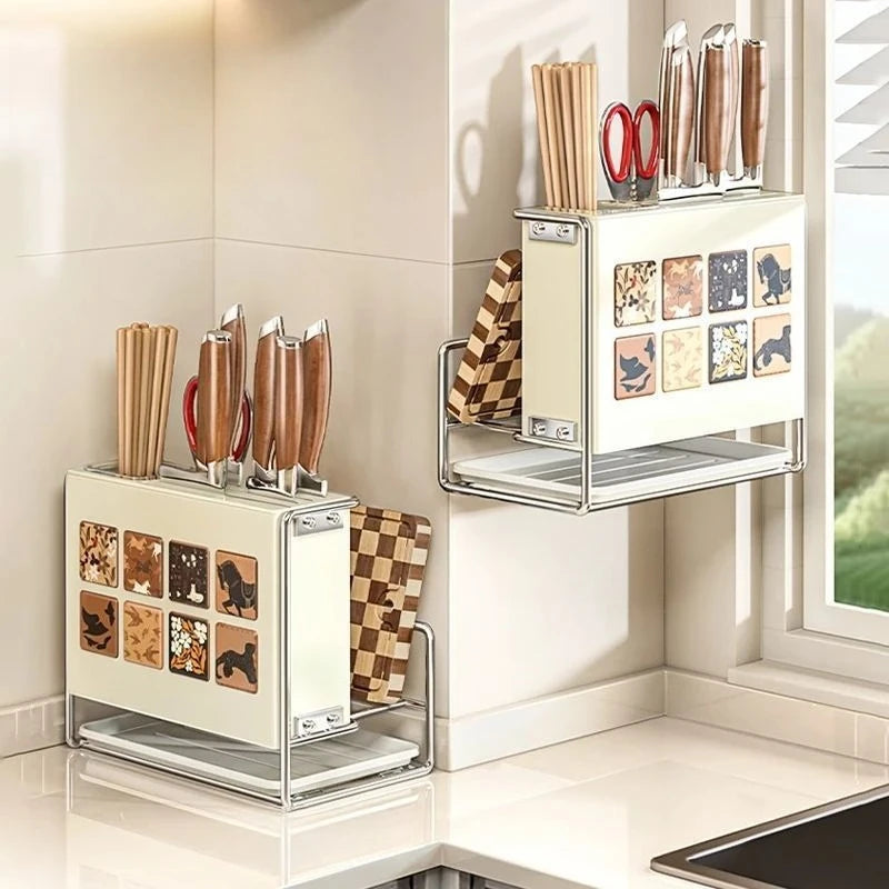 JUSTINLAU Kitchen Multifunctional Storage Rack Countertop Knife Holder Chopstick Cutting Board Holder Integrated Storage Rack