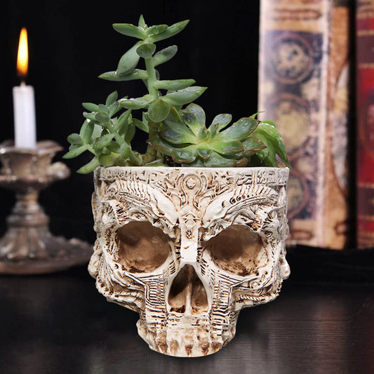 Resin Human Skull Model Flower Pot Multifunctional Gothic Skeleton Planter Container Home Decor Halloween Skeleton Flowerpot