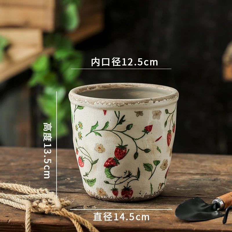 Vintage Ceramic Succulent Flowerpot Planters for Indoor Plants Creative Countryside Style Plant Pot Living Room Decoration