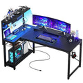 Small Gaming Desk With Power Outlets Pegboard Led Light, 51 H L Shaped Computer Desk With Monitor Stand Storage Shelves,