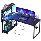 Small Gaming Desk With Power Outlets Pegboard Led Light, 51 H L Shaped Computer Desk With Monitor Stand Storage Shelves,