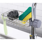 Faucet Storage Rack Stainless Steel Kitchen Sink Storage Rack Non Perforated Sponge Drain Basket Sink Cloth Hanging Basket