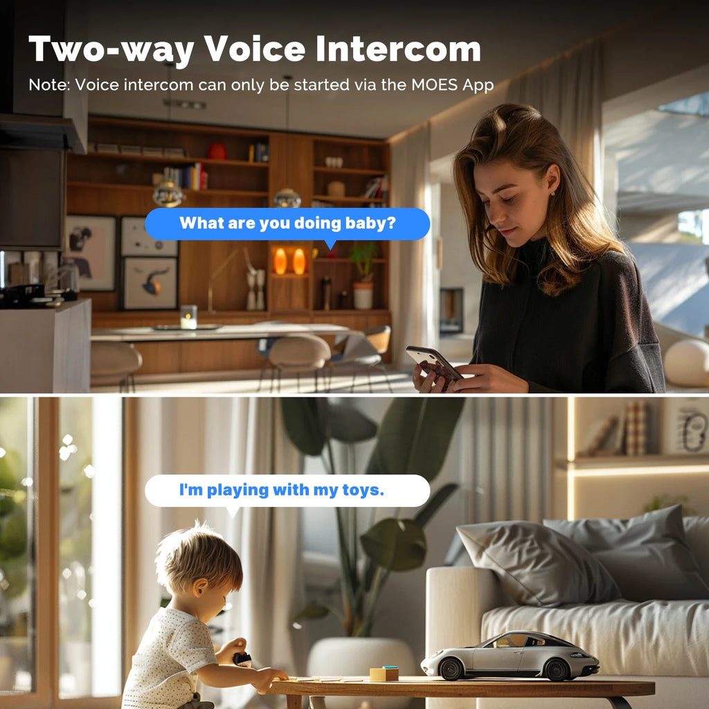 Moes Tuya WiFi Smart Indoor Camera 8MP Dual Screen Lens Auto Track Two-Way Motion Detection Audio 2.4G/5G Infrared Night Vision