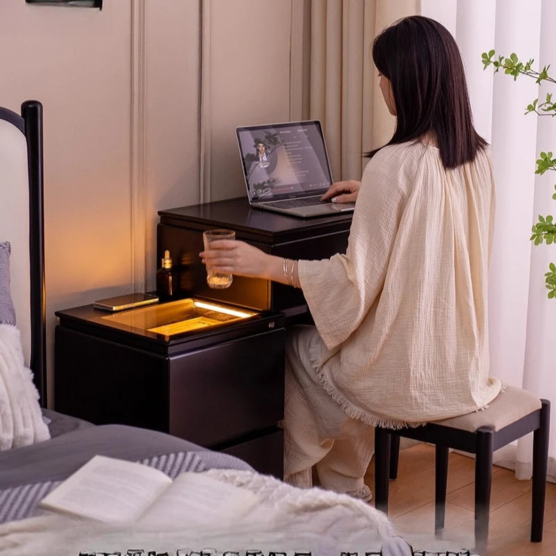 Woman Dressing Table with Glass Plate Stool Toilet Makeup Cabinet with Mirror Dresser Furniture for Room Sinfonier Komode Banity