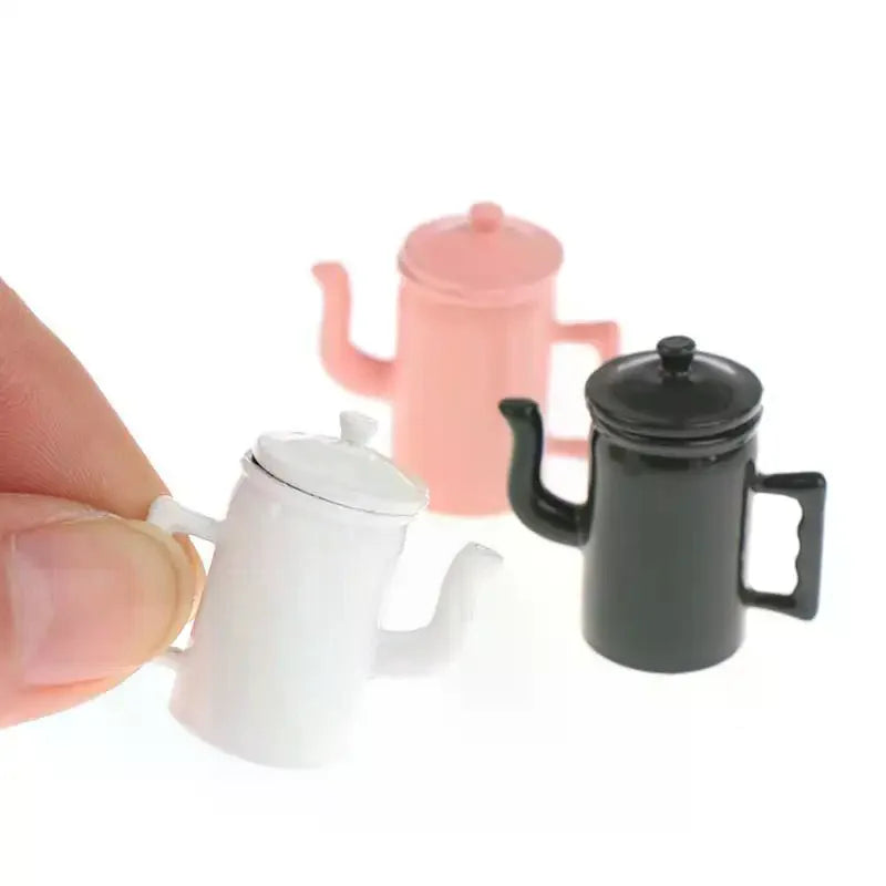 1:12 Cute Dollhouse Miniatures Kettle With Lid Models Kitchen Accessories For Doll House Decor Kids Pretend Play Toys DIY Gifts