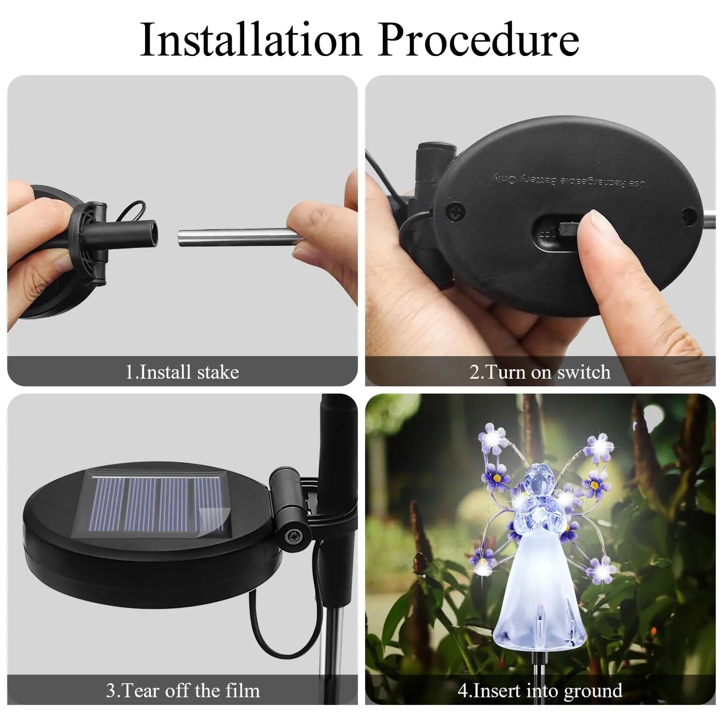1/2/4Pack Solar Garden Light Fairy Angel Solar Powered Fairy Light LED Outdoor Decorative Pathway Light for Cemetery Grave Yard