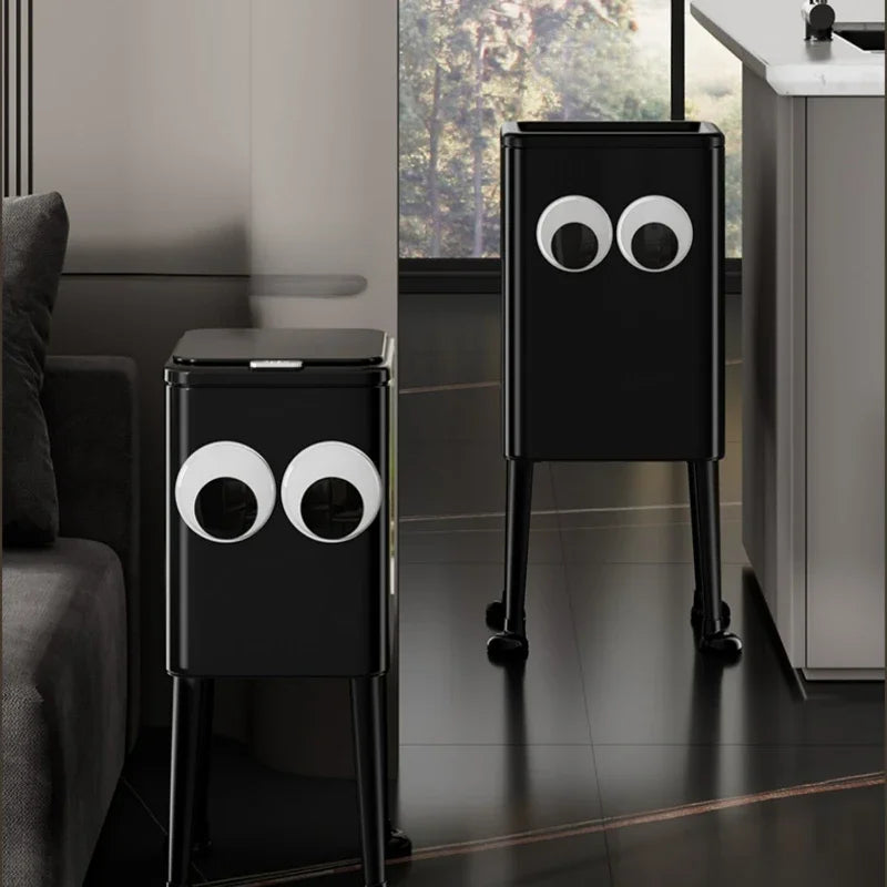 Stylish High-Standing Kitchen Garbage Can with Rolling Casters Mobile Bedroom Trash Bin Eye-Catching Home Living Room Decor