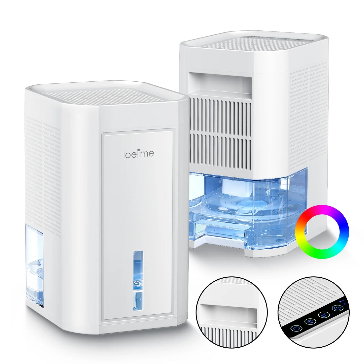 LOEFME 1L Silent Dehumidifier Portable 500ML/Day Air Dehumidifier Dryer with LED Light Area 5–20m² for Home Bedroom living Room