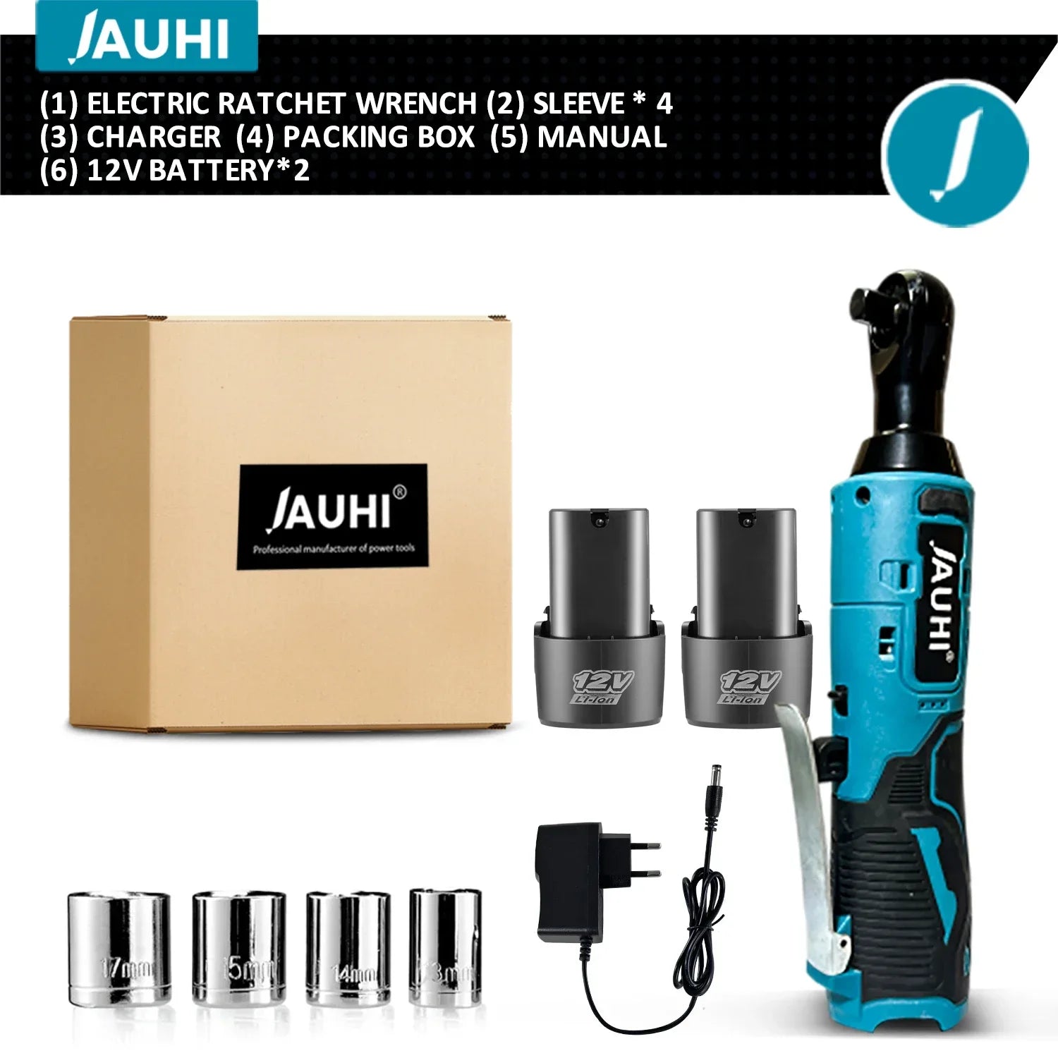 JAUHI 12V Cordless Electric Wrench 3/8'' Right Angle Ratchet Wrench Angle Drill Screwdriver Removal Screw Nut Car Repair Tool