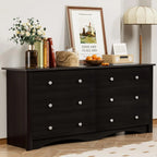 Dresser for Bedroom with 6 Drawer, Wood Wide Chest Storage Organizer and TV Stand for Living Room, Hallway, Dormitory
