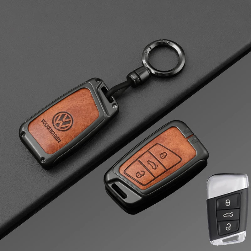Leather Car Remote Key Case Full Cover Protection Shell for VW Volkswagen Magotan Magotan GTE Passat B6 B7 B8 CC Arteon Keychain