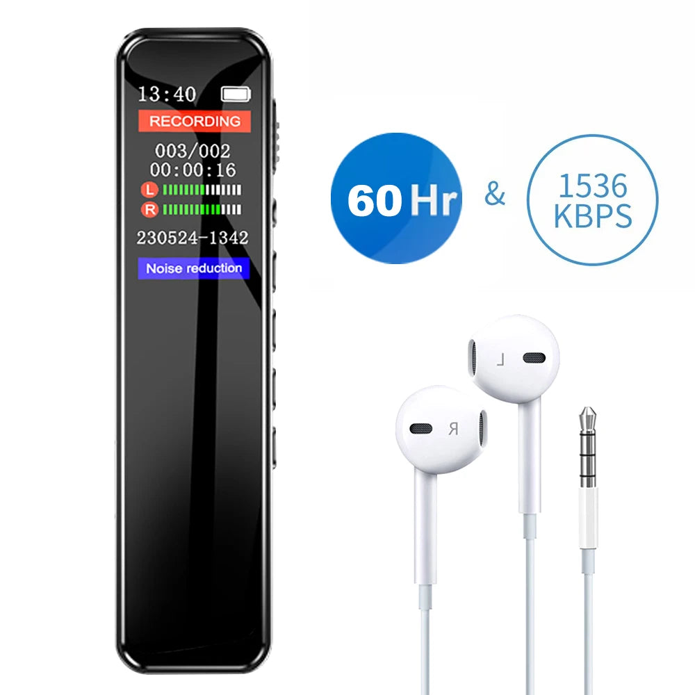 128GB 1536KBPS Digital Voice Recorder Professional Sound Dictaphone Voice Activated Audio Recording MP3 Player Long Time Recordi