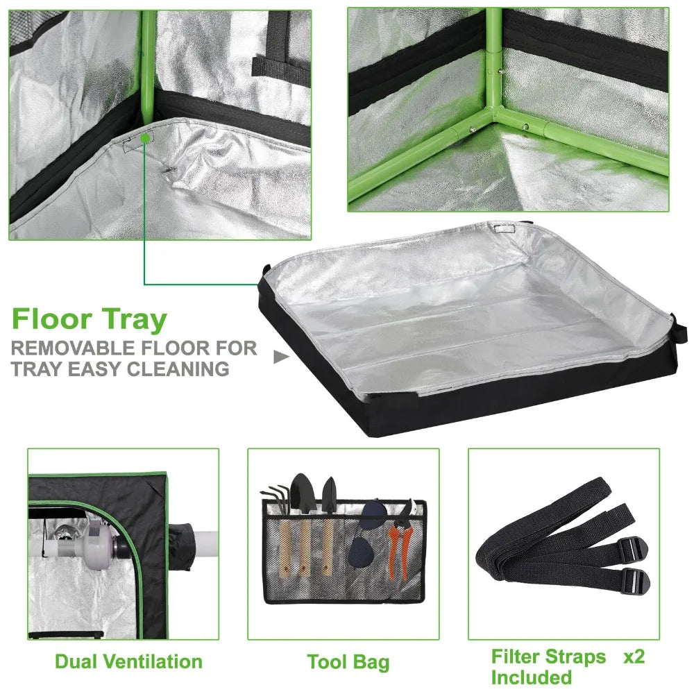 48"x24"x60" Grow Tent Hydroponic Window Floor Tray for Indoor Plant Growing 2x4