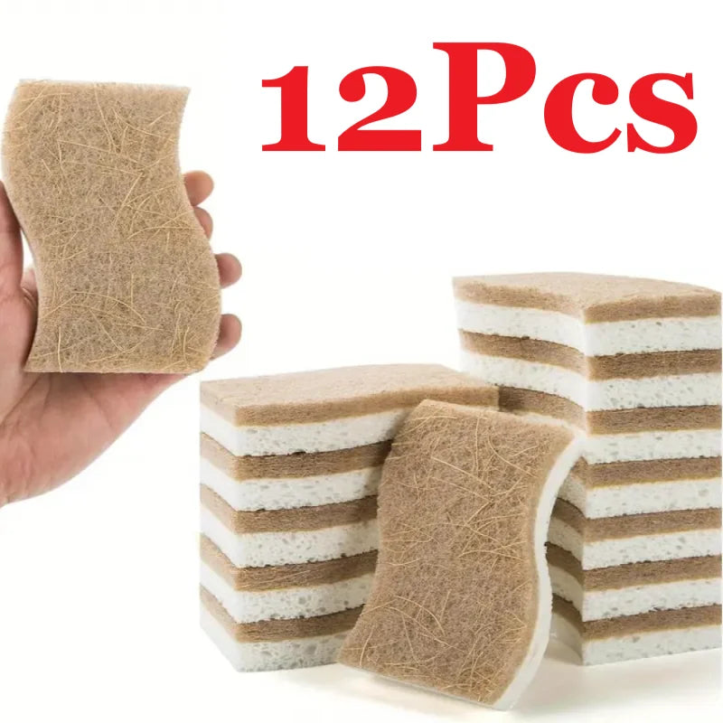 6/12Pcs Natural Kitchen Sponge Cellulose and Coconut Scrubber for Dishes Pack of Household Cleaning Sponges White
