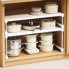 Expandable Kitchen Cabinet Storage Rack Pot Organizer Divider Adjustable Sink Storage Shelf Home Organization Solution