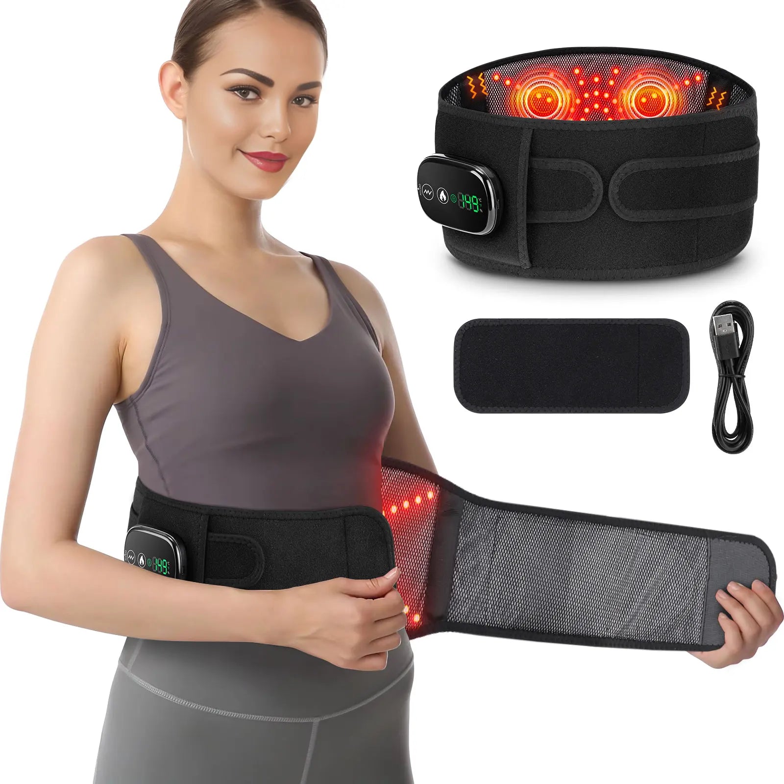 Electric Heating Waist Massager,Vibration Hot Compress Massage Belt,Lumbar Decompression Brace,Lower Back Support,Muscle Relax