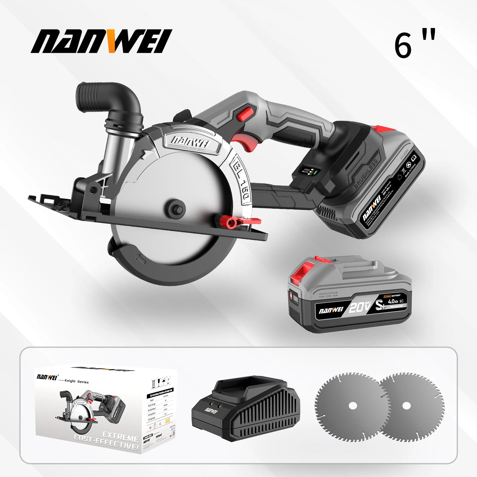 NANWEI 6" cordless brushless circular saw Rechargeable woodworking portable electric saw cutter circular saw