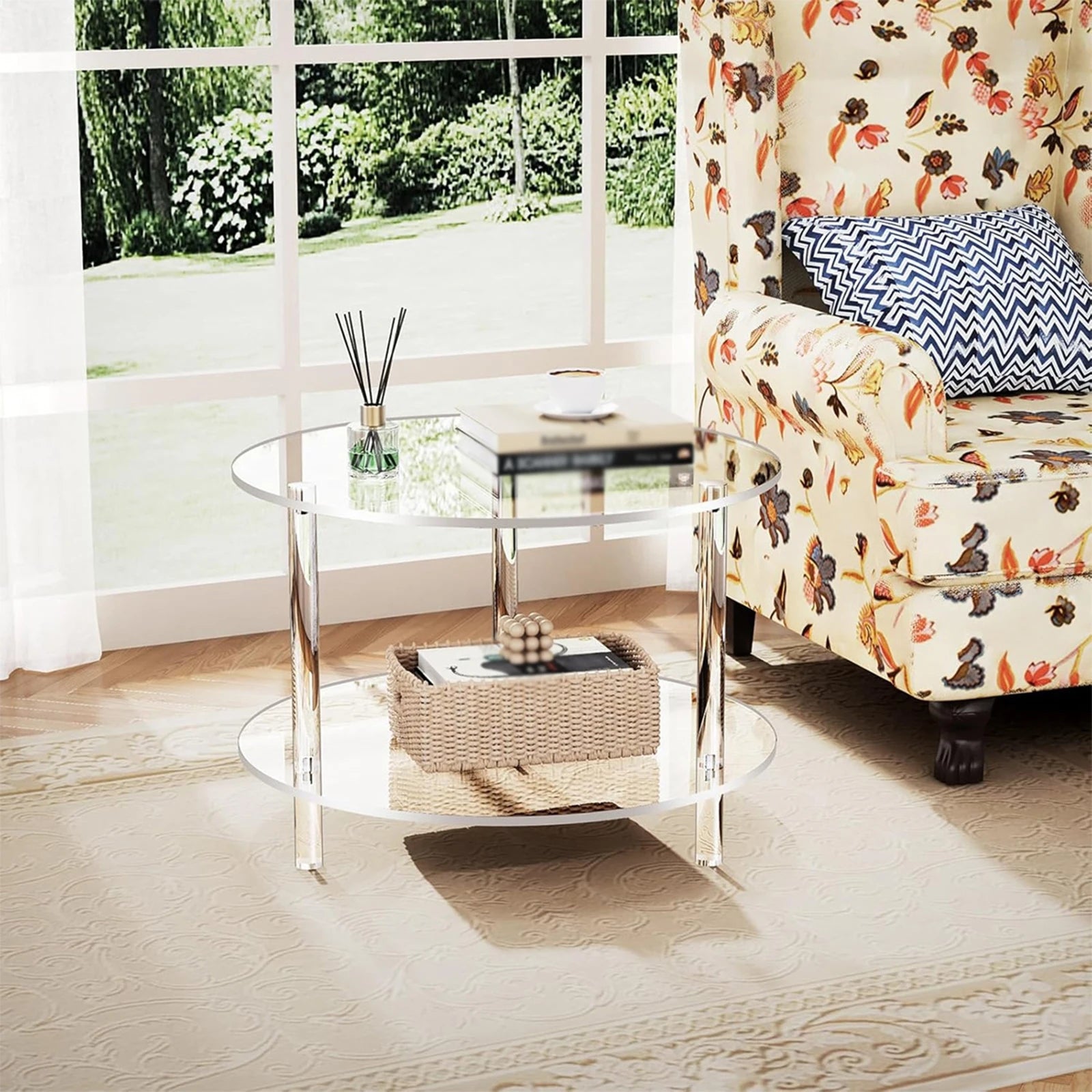 Acrylic Round Side Table, Easy Assembly for Small Space Small Furniture End Table for Balcony Bedroom Bathroom Office Hallway