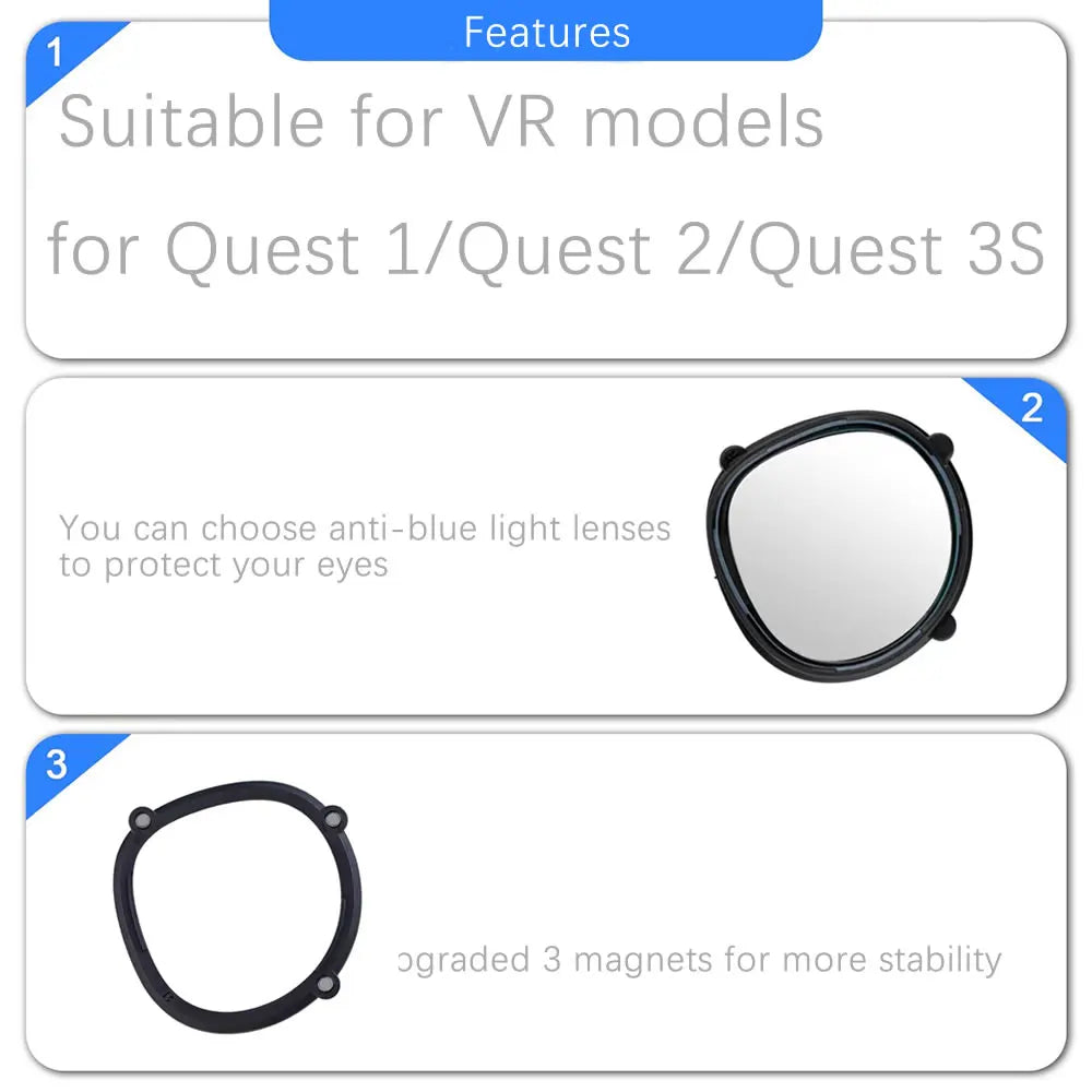 Myopia Lens Protection VR Eyeglass for Quest 3S Prescription Lenses Anti Blue Quest 2 Myopia Lens VR Glasses Accessories