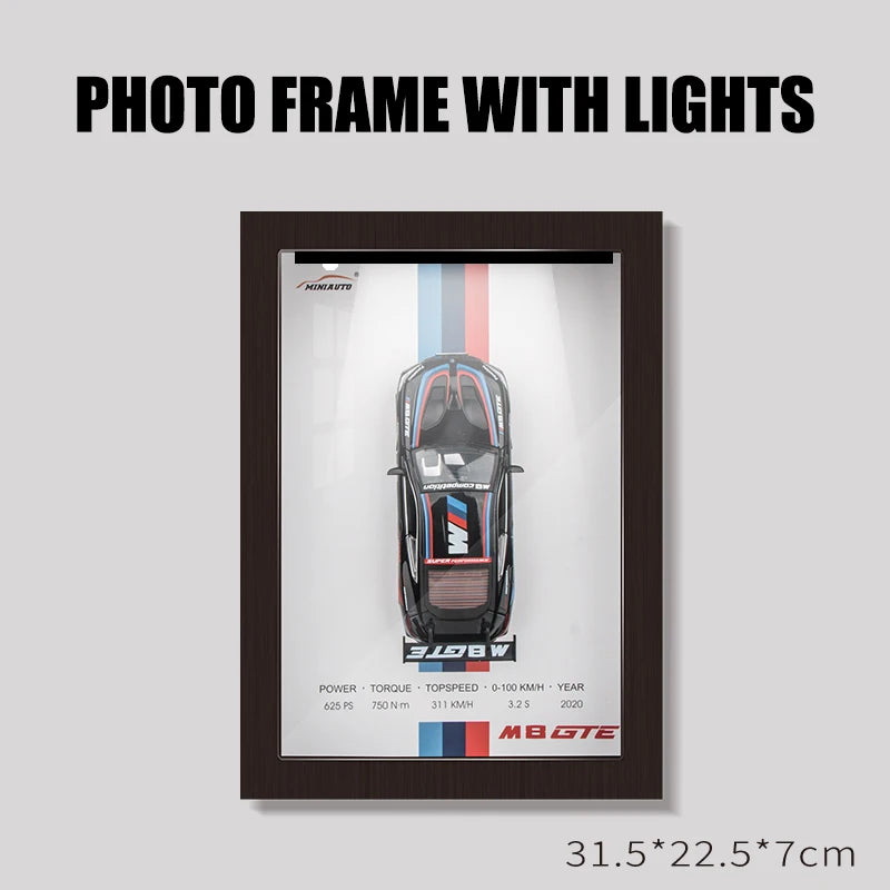 1:32 photo frame version alloy metal sports car model 3D hanging picture frame Interior decorations ornaments With Light Display